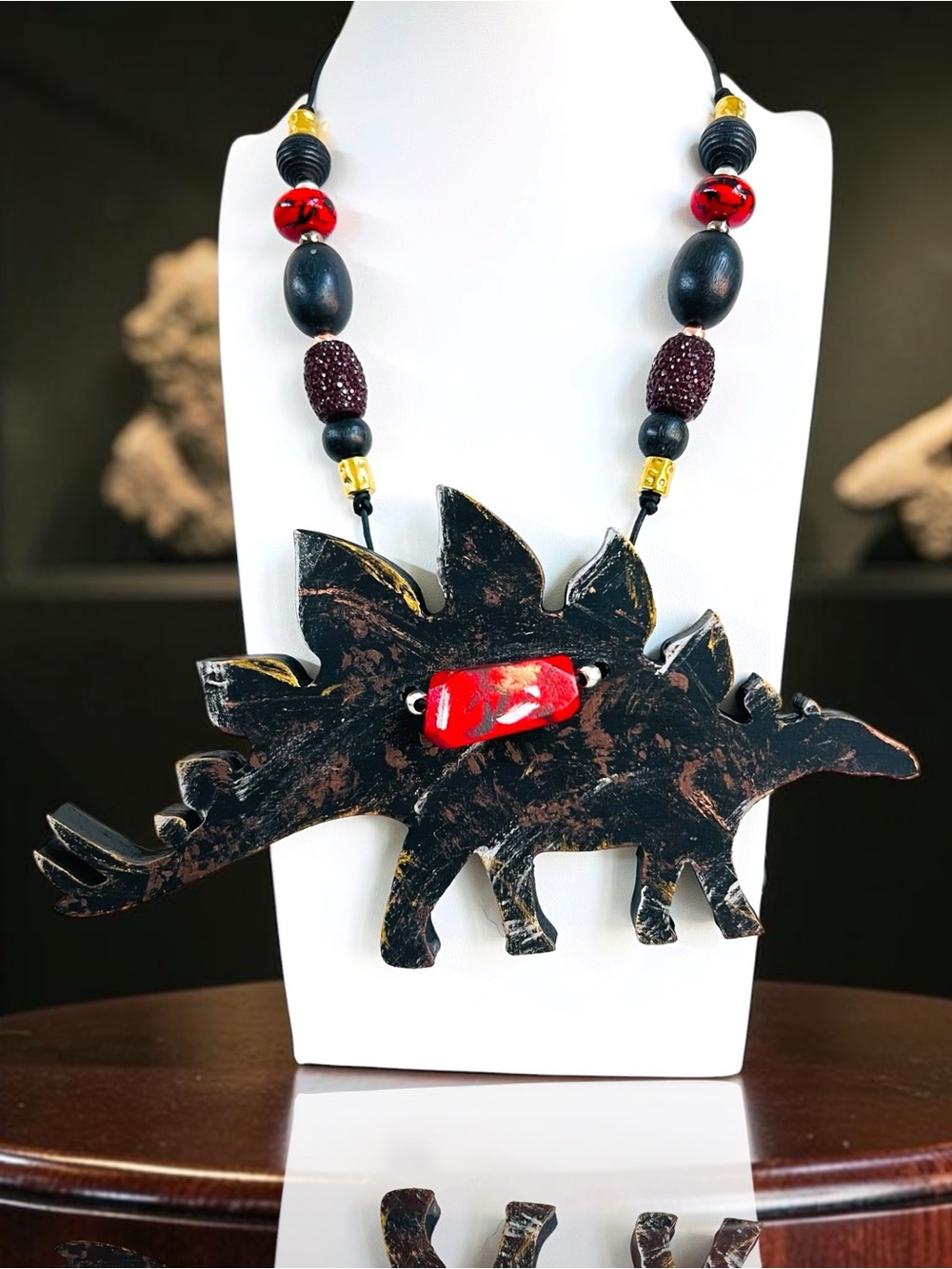 The Tipsy Trex Original Dinosaur XL Stegosaurus Pendant necklace by Lain
